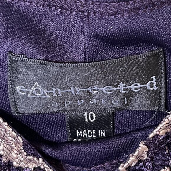 Connected Apparel Dress Womens 10 Black Gold Chevron Metallic Belted A-Line - Picture 5 of 13